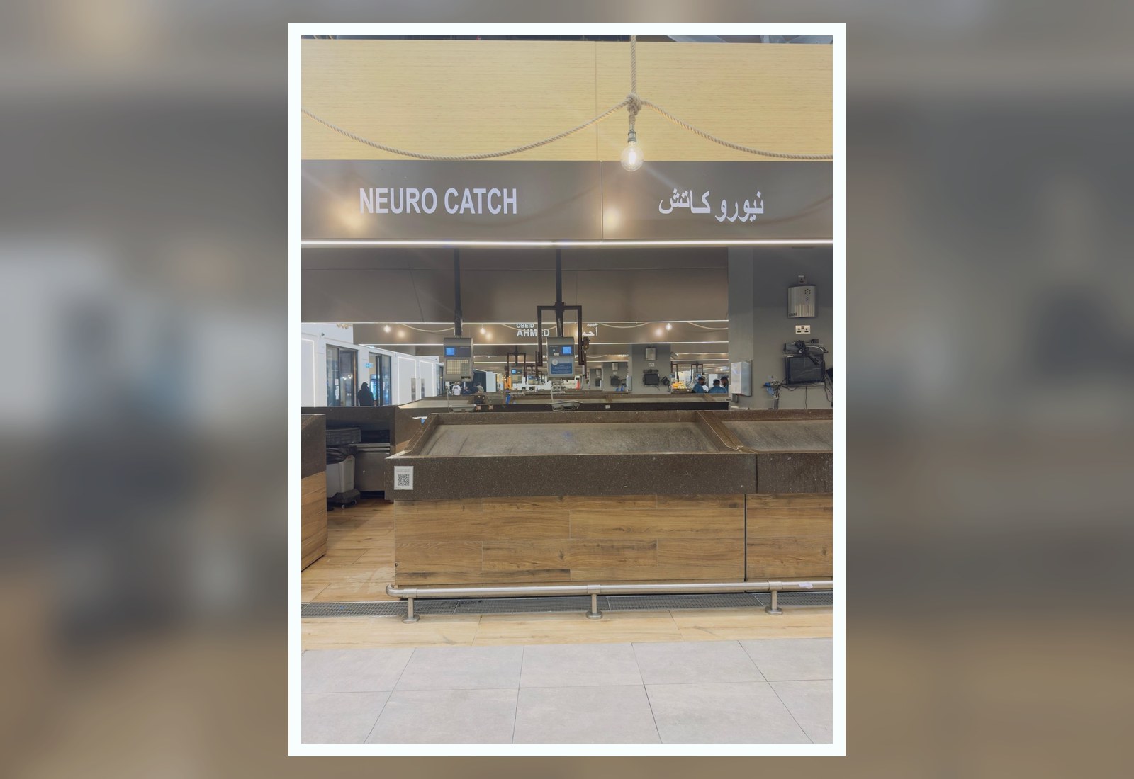 Mina Zayed Abu Dhabi retail fish shop counter and signage